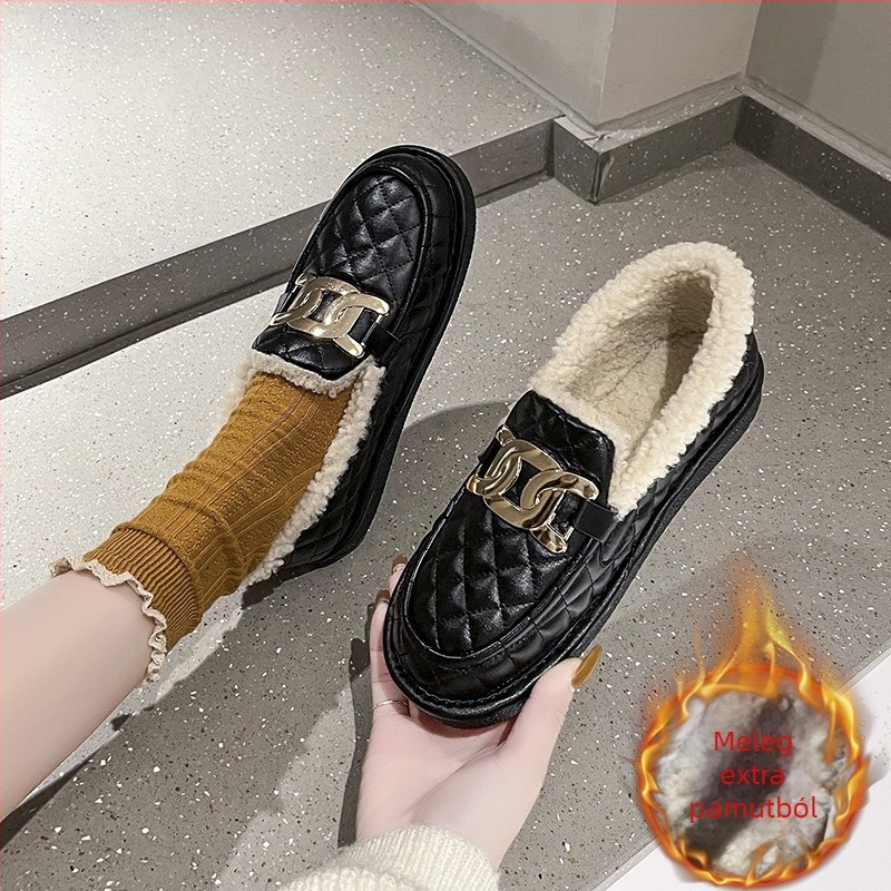 Női téli vízálló PU cipő műszőrmés béléssel, Slip-On, lapos sarok, PVC talp