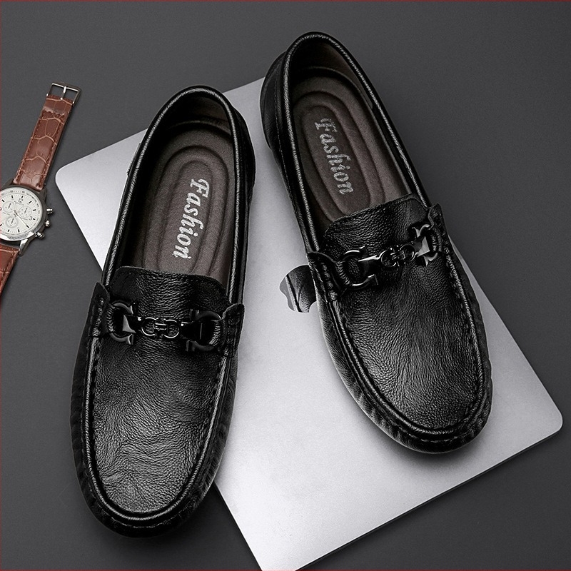 Férfi Slip-On bean shoes természetes bőrből, gumírozott talppal, négyzetes orral, lélegző, csúszásmentes