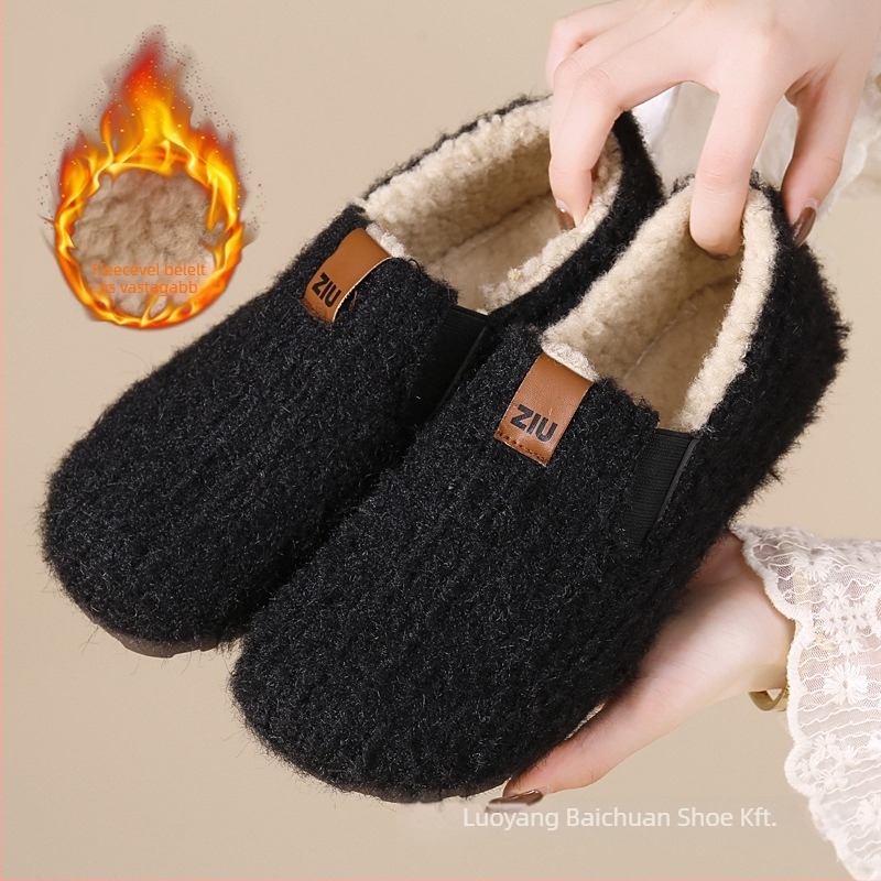Női velúr slip-on loaferek – fleece bélés, kerek orr, koreai stílus, alacsony sarok 1–3 cm, PVC talp