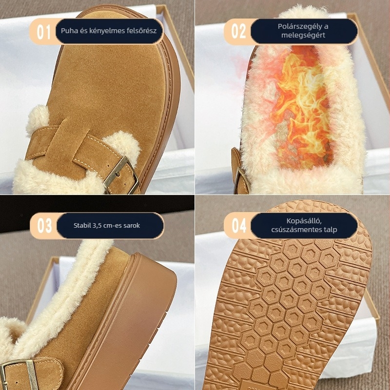 Női Birkenstock-stílusú mokaszínok velúr felsőrésszel, belső anyag: szuper rost, gumitalp — alacsony szár, téli 2025 kiadás