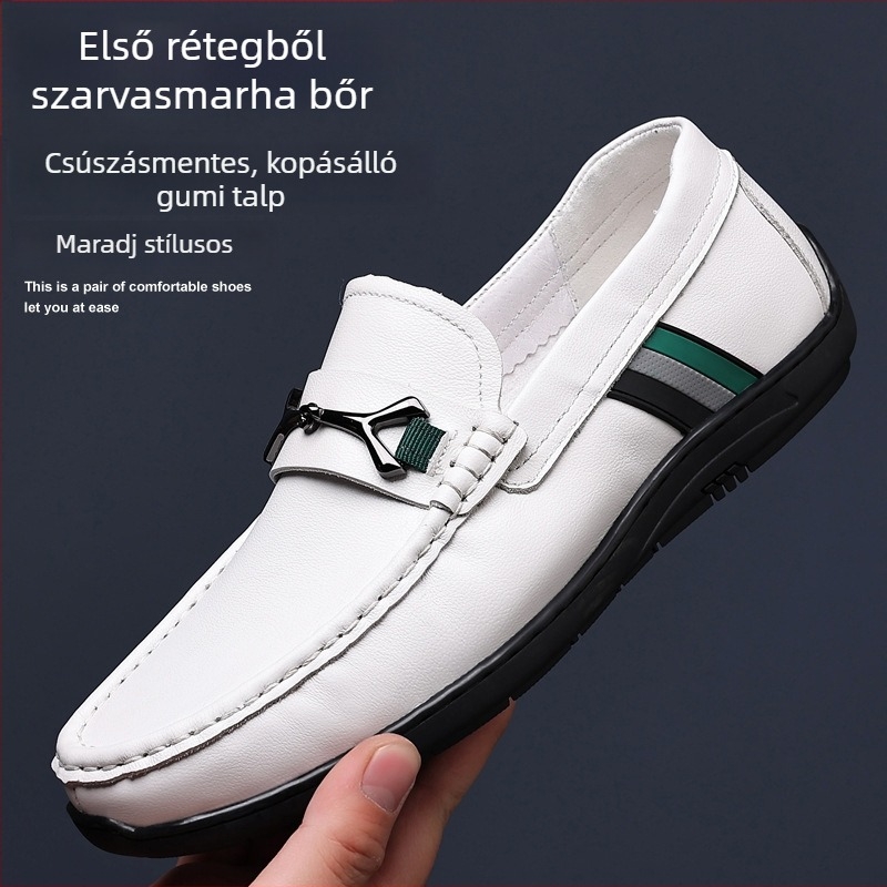 Férfi Bean cipő, kézzel készült, első réteg marhabőrből, mindennapi bőrcipő, kerek orr, (gumitalp; lélegző; csúszásmentes)