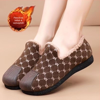 Pamut slip-on cipő plüss felsőrésszel és béléssel, alacsony felső rész, hal formájú orr, PVC talp