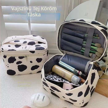 Tehén mintás kozmetikai táska, textil anyagból, otthoni tároláshoz, érett női stílus