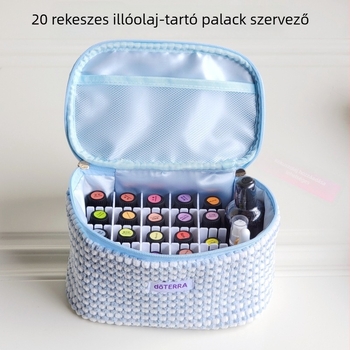 Utazási kozmetikai tároló táska, 20 rekeszes, hengeres formájú, poliészter, többfunkciós