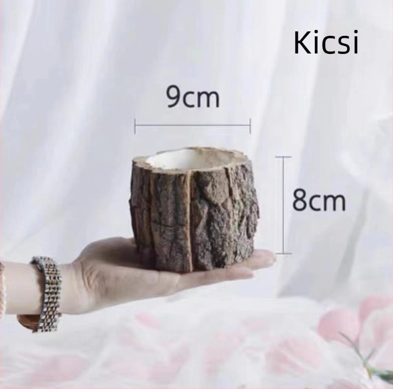 Kézzel készített fakérges hordó szukkulentákhoz, díszítő virágtartó fonott faforgácsokkal