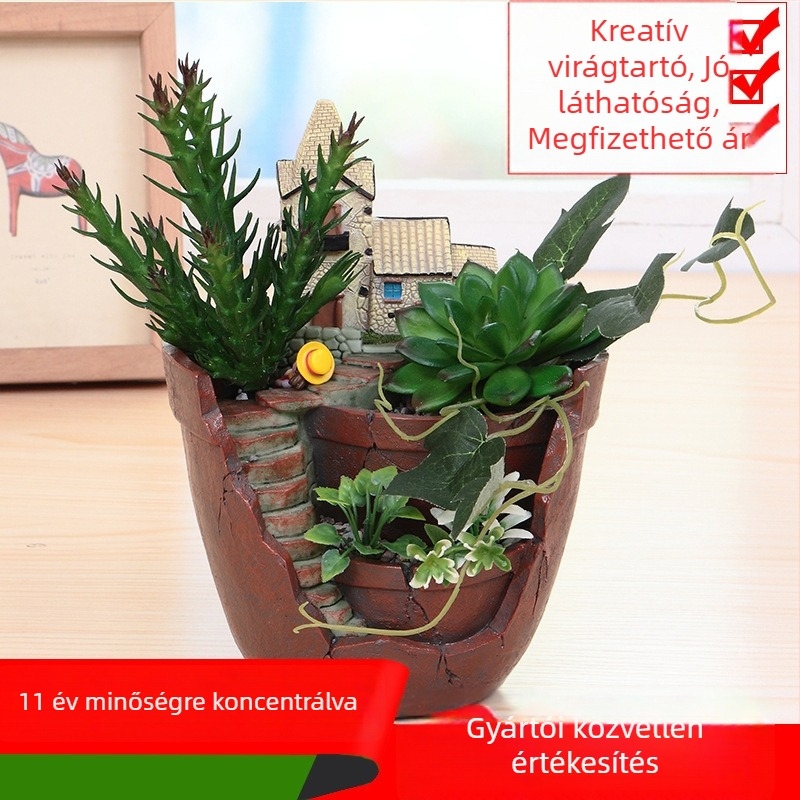 Virágcserép | Szintetikus gyanta | Lélegző, tartós | Asztali, padlón álló, kombinált használat | Iroda, otthoni dekoráció