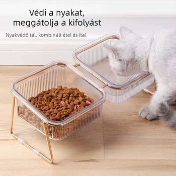Macska tál, felborulás elleni, integrált dupla tál, ferde széle, magas lábú, fém+ABS