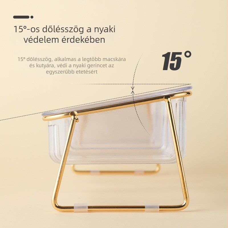 Macska tál, felborulás elleni, integrált dupla tál, ferde széle, magas lábú, fém+ABS