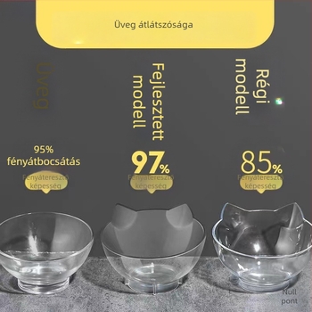Macskáknak készült etető tál nyaki védelemmel, dupla tál, két az egyben görbült nyílás (Anyag: rozsdamentes acél; Kategória: kisállat etetőedények; Alkalmazható: macskák; Import: Nem)