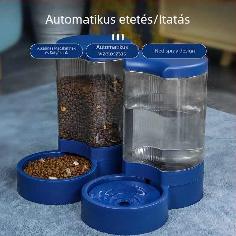 Macska ivóvíz-dispenser és etető, rozsdamentes acélból, nem automata etetés, macskákhoz való kiegészítők