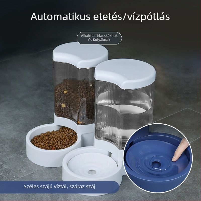 Macska ivóvíz-dispenser és etető, rozsdamentes acélból, nem automata etetés, macskákhoz való kiegészítők
