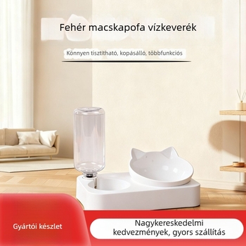 Kettős macskatál automata ivóvízzel, anti-tipp, műanyag
