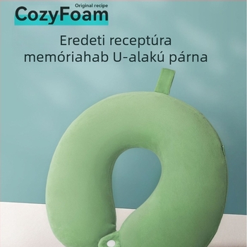 U alakú nyakpárna memóriahabos töltettel, puha spandex huzat, 360° nyaki gerinc-támogatás, dupla csúcsos támogatás, V-szögű állkapocs-támogatás.