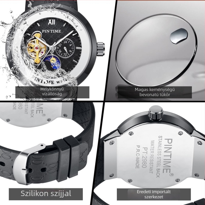 Uniszex karóra Tourbillonnal, automata mechanizmussal, szilikon szíj, vízálló 30 m
