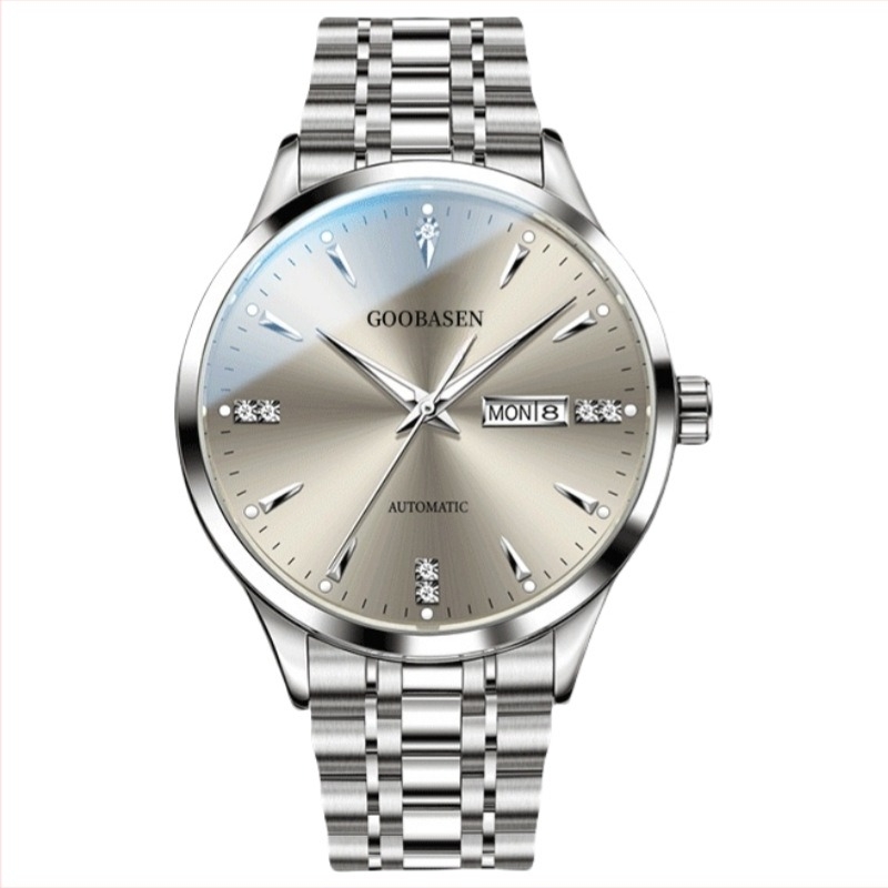 Goobasen férfi kvarc karóra átlátszó hátlappal, világító kijelzővel, naptár és heti kijelző, 30m vízállóság