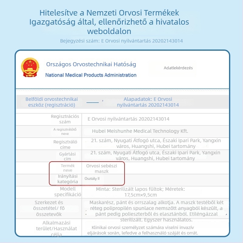 Doctor Chu orvosi sebészeti maszk – nem szövött anyag + meltblown, egyszer használatos