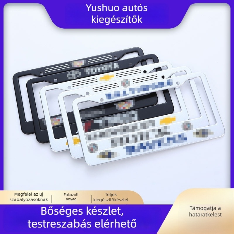 Rendszámtábla keret alumíniumötvözetből, logó szitanyomással; Yu Shuo, modell YS-2205, általános kompatibilitás, feldolgozás testreszabása elérhető