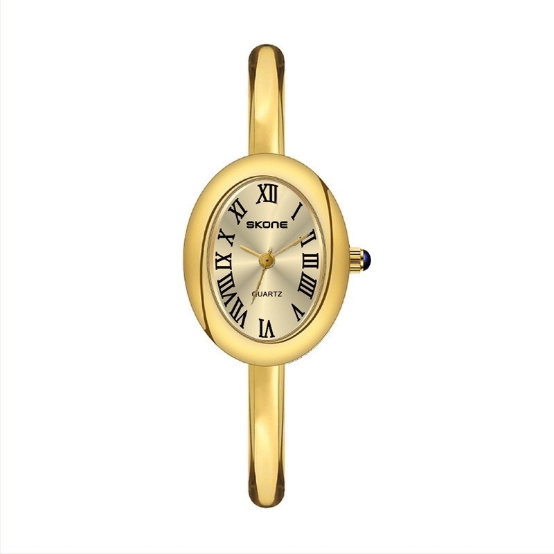 Női kvarc karóra ovális számlappal, fémszerkezettel, rozsdamentes acél csattal, 30 m vízállósággal