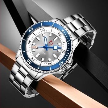 Férfi üzleti stílusú óra rozsdamentes acél szíjjal, kvarc mozgatás, lumineszkáló naptár, vízállóság 30M, tok ötvözetből