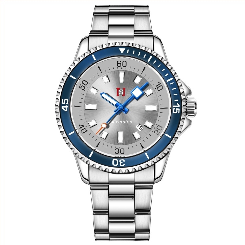 Férfi üzleti stílusú óra rozsdamentes acél szíjjal, kvarc mozgatás, lumineszkáló naptár, vízállóság 30M, tok ötvözetből