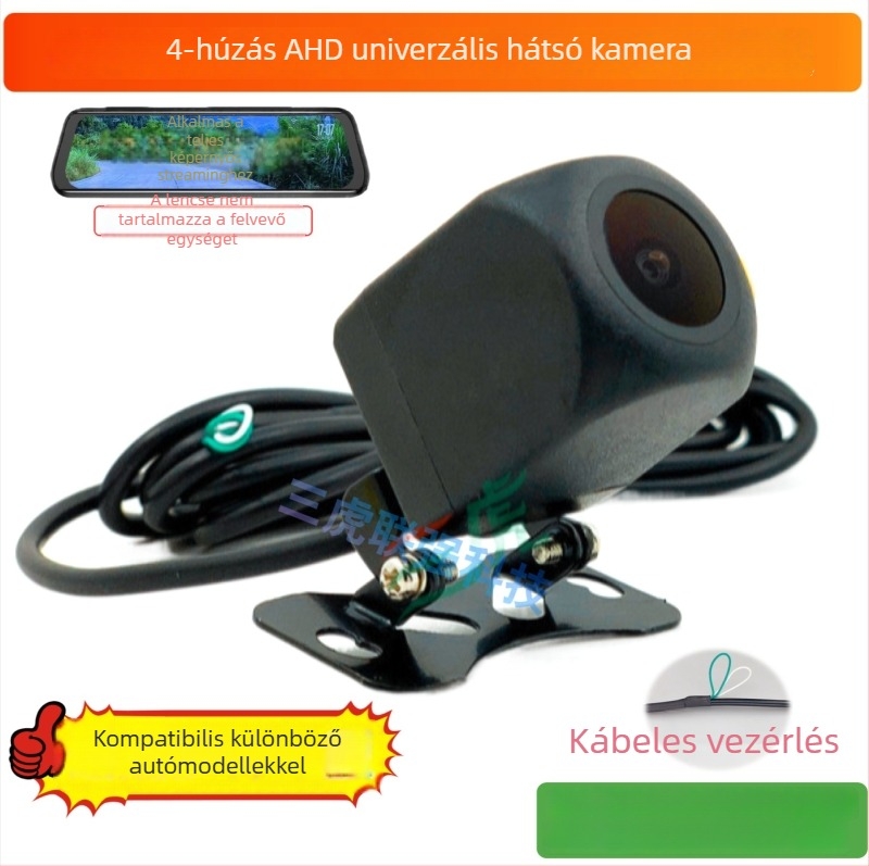 4-pin AHD hátsó kamera, 1080P felbontás, 170° fisheye széleslátószögű objektív, 12V tápegység