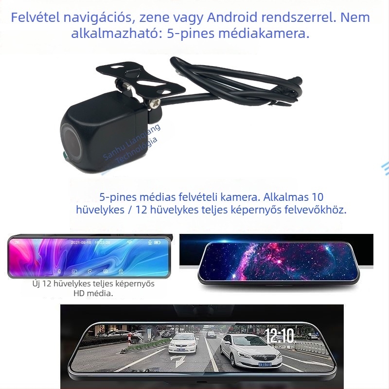 Autó hátsó kamera 5-tűs csatlakozóval, AHD videójel, 720P felbontás, 170° látószög, 12V tápegység