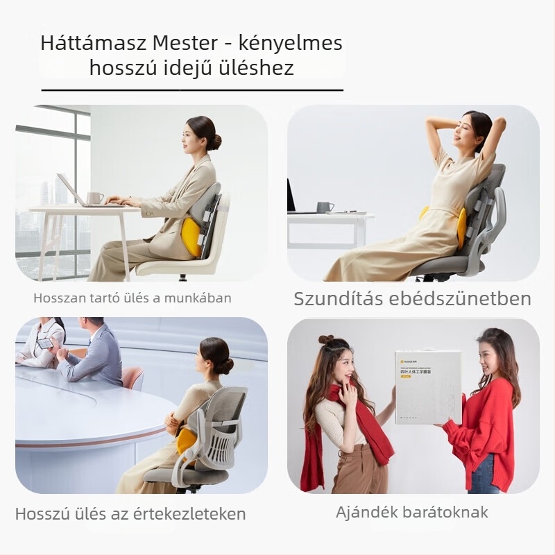 Deréktámasz párna üléshez: lélegző hálószerkezet, szivacs töltet, ergonómikus deréktámasz, univerzális autókhoz, minimalist stílus