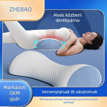 Memoryhabos ágyéki párna alvásra, ergonómikus deréktámasz, pamut huzat