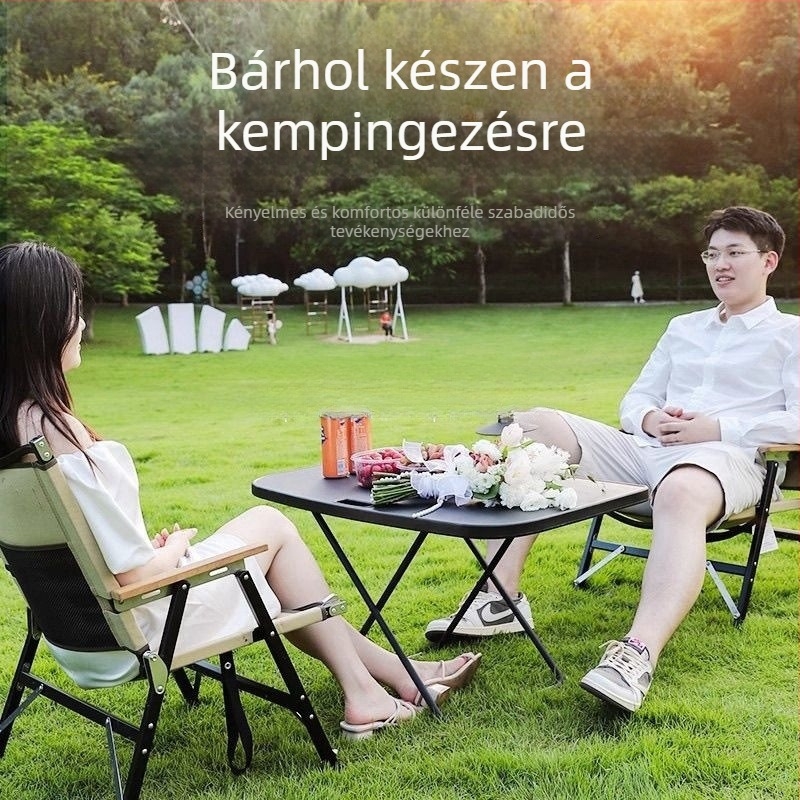 Autós kemping összecsukható, hordozható asztal — fém/plasztik/fa szerkezet, beépített telepítés, tárolási funkció