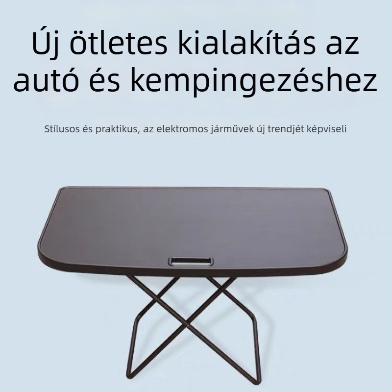 Autós kemping összecsukható, hordozható asztal — fém/plasztik/fa szerkezet, beépített telepítés, tárolási funkció