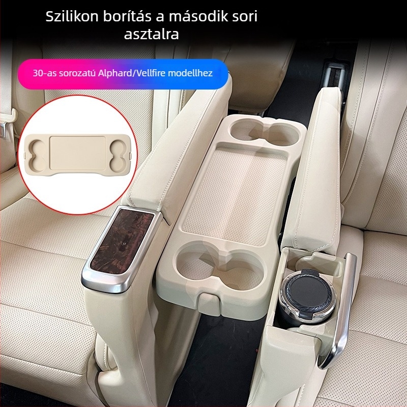 Toyota Alphard 30 sorozat második üléssorához készült szilikonból készült asztaltálca, pohártartó, autóalkatrészek