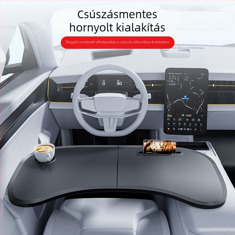 Autóba illő, összecsukható asztal a Tesla Model 3/Y-hoz – belső térben a kormánykerék körüli munkaasztal (ST-3608, ABS, kiváló minőségű hardver, logónyomtatás elérhető)