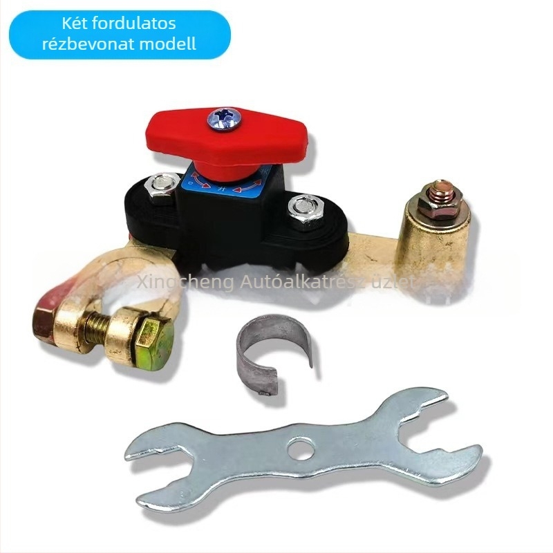 Autóakkumulátor-kikapcsoló tiszta réz testtel — rögzítő csipesz, védelem a szivárgás és a lemerülés ellen