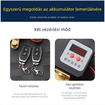 Autóakku kioldó kapcsoló vezeték nélküli távirányítással, 12V-os motorhoz, mechanikus stílus, hatótávolság kb. 30 m