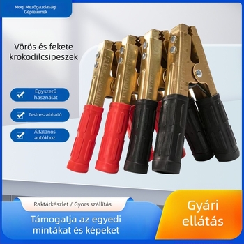 Autó akkumulátor töltőcsipesz, szigetelt aligátor csipesz, Moqi, 12/24V modell, testreszabható feldolgozás
