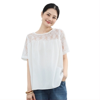 Pamut T-Shirt, pulóver-stílus, A-vonalú szabás, jacquard szövés, rövid ujjú