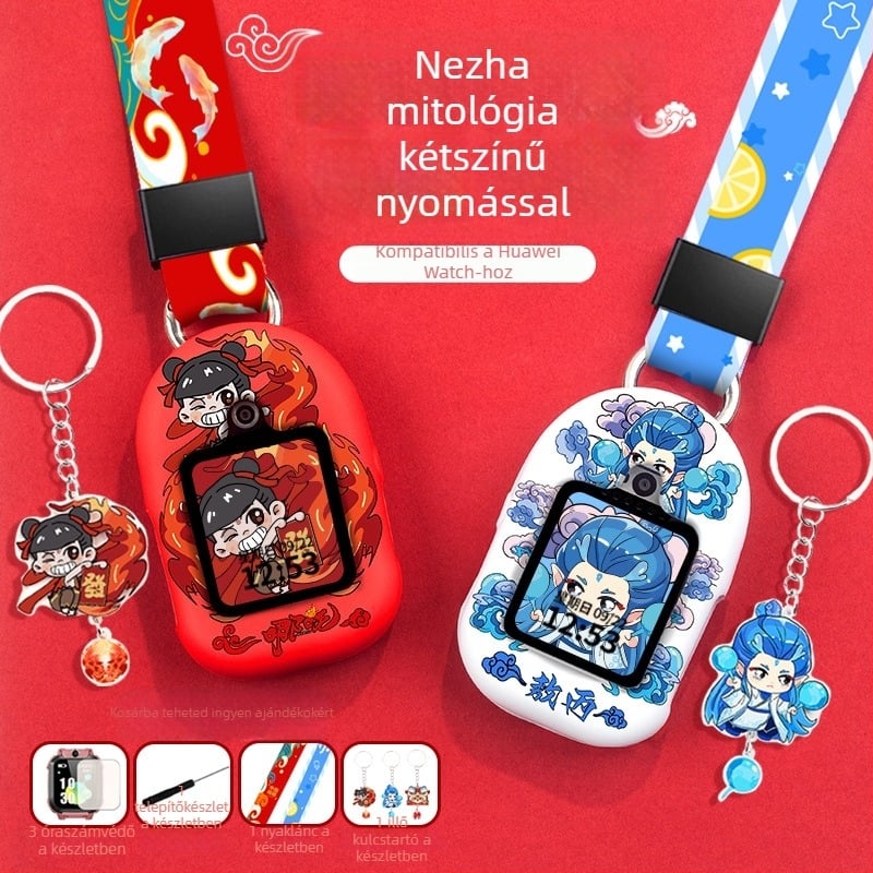 Huawei Kids Watch nyakpántos tok szilikon szíjjal, egylábas csat, testreszabható interfészméretek, tartalmaz gyöngyház tokot
