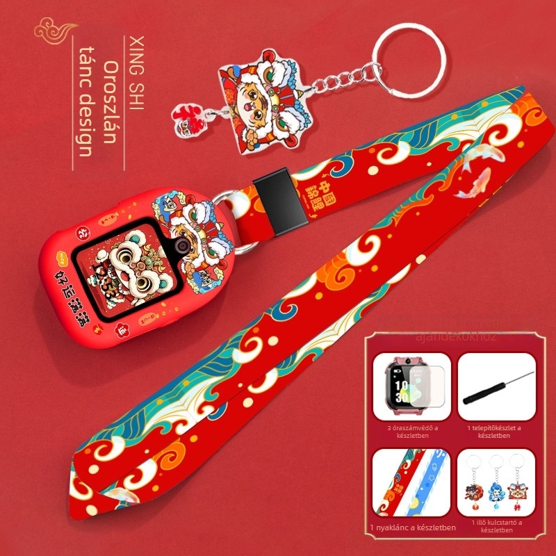 Huawei Kids Watch nyakpántos tok szilikon szíjjal, egylábas csat, testreszabható interfészméretek, tartalmaz gyöngyház tokot