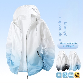 Ice Silk kapucnis UV-védett tinédzsernek készült könnyű nyári kültéri dzseki gradient mintával, cipzárral és oldalsó zsebekkel