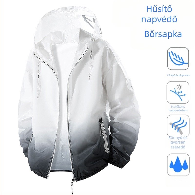 Ice Silk kapucnis UV-védett tinédzsernek készült könnyű nyári kültéri dzseki gradient mintával, cipzárral és oldalsó zsebekkel