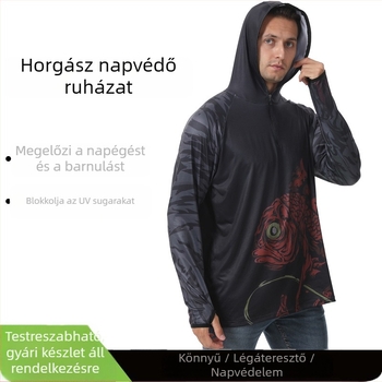 Férfi kültéri napvédő horgászruha, lazán szabott, légáteresztő, gyorsan száradó kapucnis dzseki nyárra