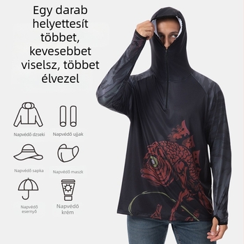 Férfi kültéri napvédő horgászruha, lazán szabott, légáteresztő, gyorsan száradó kapucnis dzseki nyárra