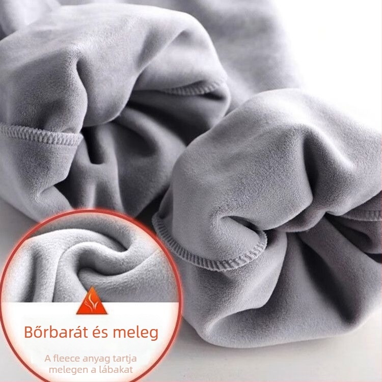 Férfi sportnadrág fleece-béléssel, vastag, magas derék, mikro-elasticitás, egyenes szabás