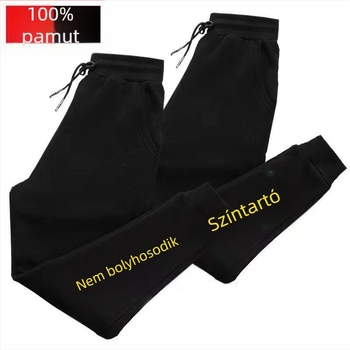 Férfi sportnadrág fleece-béléssel, lazán szabott, magas derék, 100% pamut