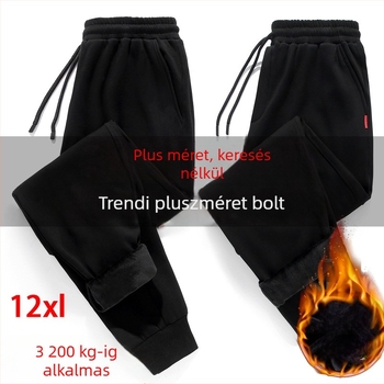 Férfi sportos-casual nadrág velúr béléssel és vastagított anyaggal, lazán bő szabású, középmagas derék övvel, zsinóros zárás, pamut-elasztán anyag