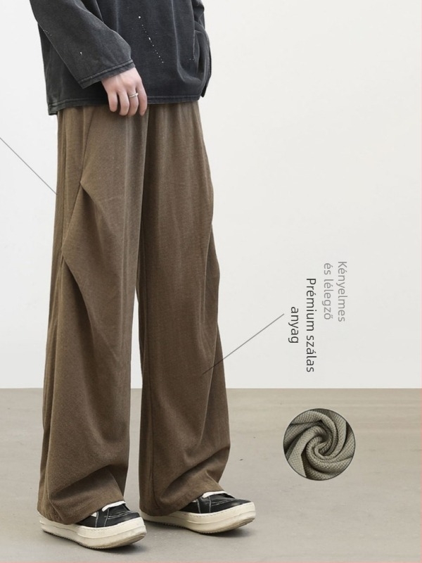 Férfi corduroy egyenes szabású nadrág fleece-béléssel, zsinórzár, téli mindennapi nadrág