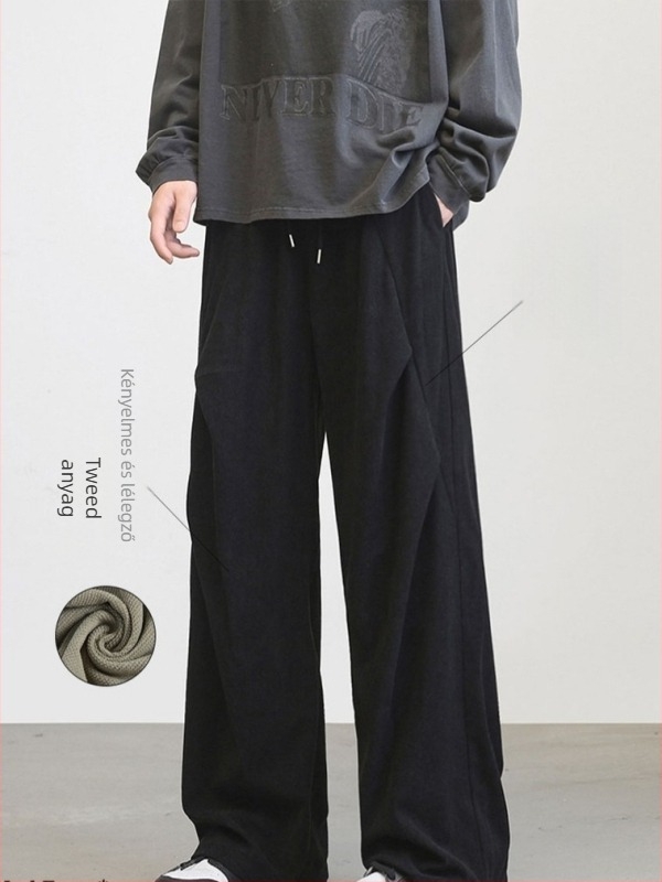 Férfi corduroy egyenes szabású nadrág fleece-béléssel, zsinórzár, téli mindennapi nadrág