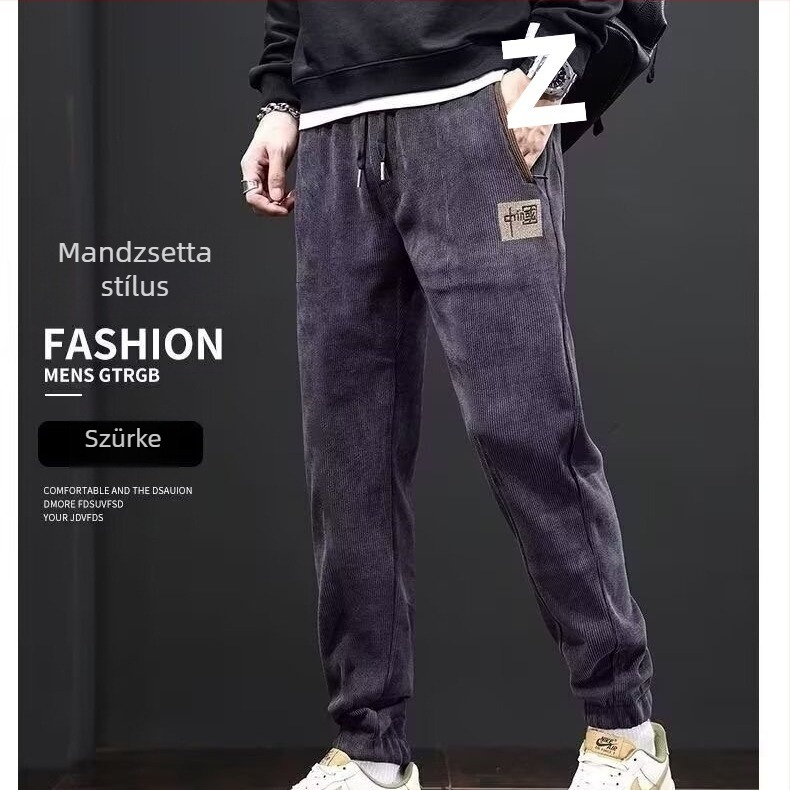 Férfi corduroy egyenes szárú nadrág fleece béléssel, casual, magas derekú, tél