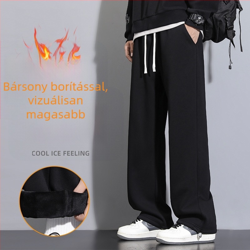 Férfi pamutnadrág egyenes szabású, középső derekú, mikroelasztikussal, téli 2024