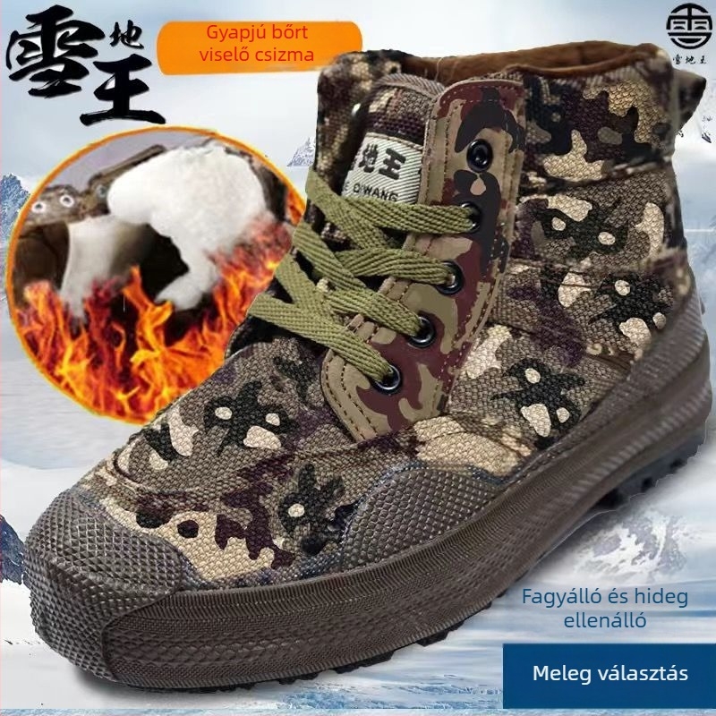 Férfi téli magasított vászon munkacipő – csúszásmentes, melegen tartó, pamut talpbetét